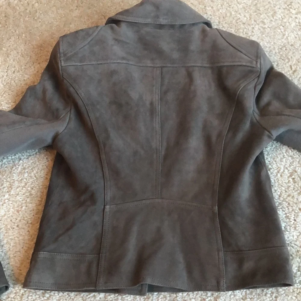 BCBG Maxazria Moto Zipper Leather Jacket slate Gray small - Picture 16 of 16